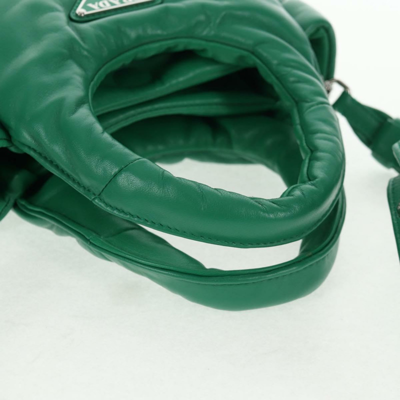 【日本直送】PRADA 手提包 皮革 兩用 綠色 銀色 正品 136732SAM-6