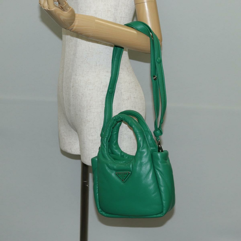 【日本直送】PRADA 手提包 皮革 兩用 綠色 銀色 正品 136732SAM-26