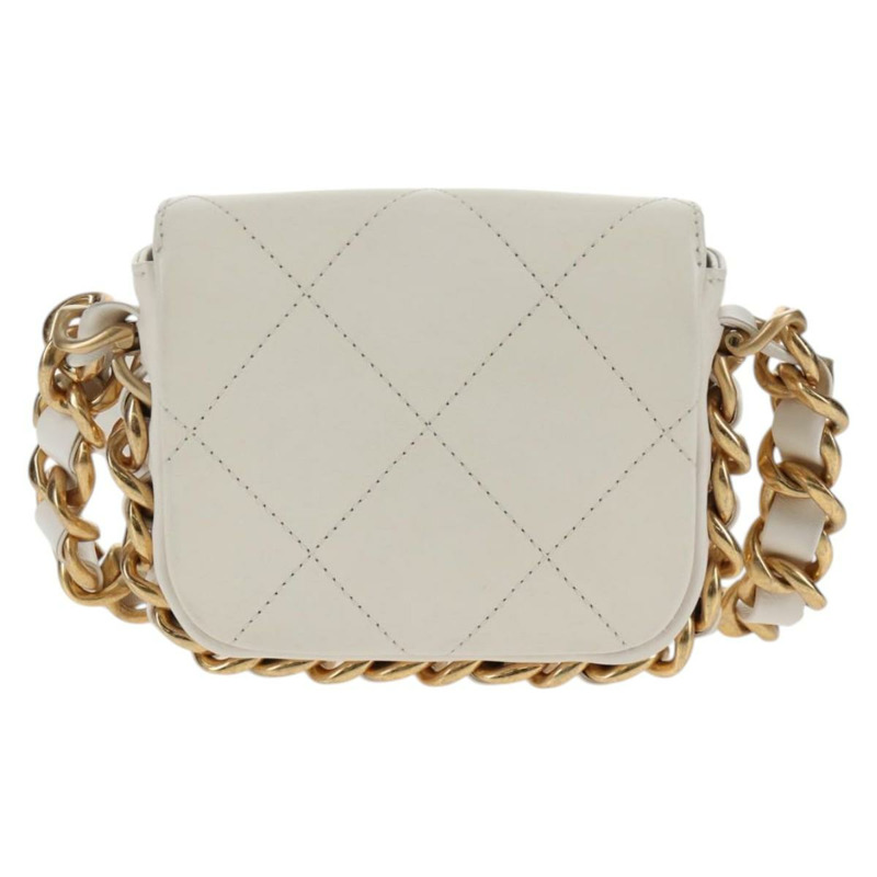 【日本直送】香奈兒鏈絎縫單肩包，羊皮材質，白色金色雙C標誌，正品編號140124SAM-1