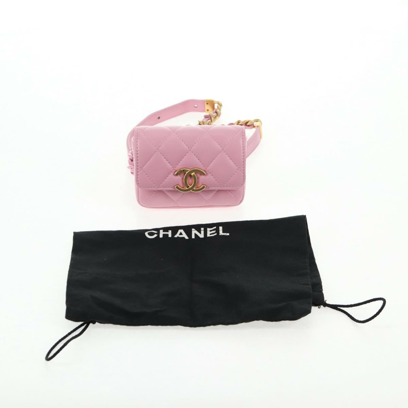 【日本直送】香奈兒 (CHANEL) 絎縫鏈條單肩包，羊皮材質，粉紅色金色雙C標誌，正品編號 140756SAM-11