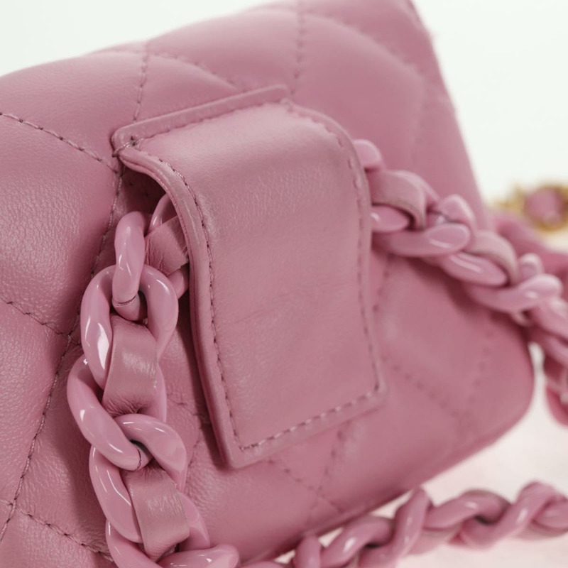 【日本直送】香奈兒 (CHANEL) 絎縫鏈條單肩包，羊皮材質，粉紅色金色雙C標誌，正品編號 140756SAM-17