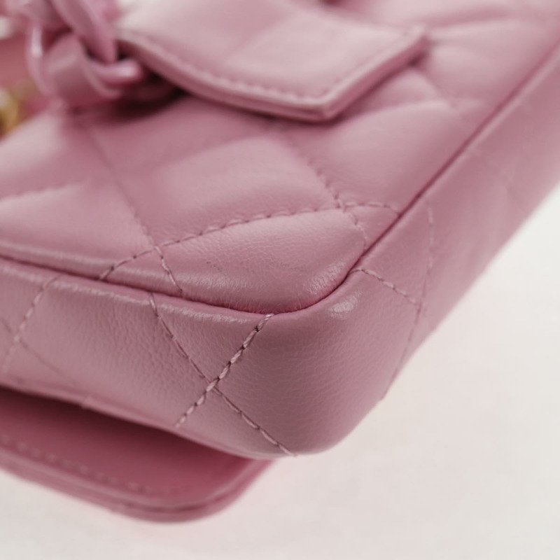 【日本直送】香奈兒 (CHANEL) 絎縫鏈條單肩包，羊皮材質，粉紅色金色雙C標誌，正品編號 140756SAM-20