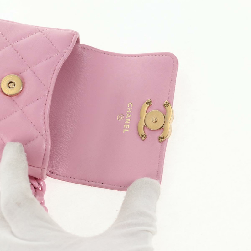 【日本直送】香奈兒 (CHANEL) 絎縫鏈條單肩包，羊皮材質，粉紅色金色雙C標誌，正品編號 140756SAM-23