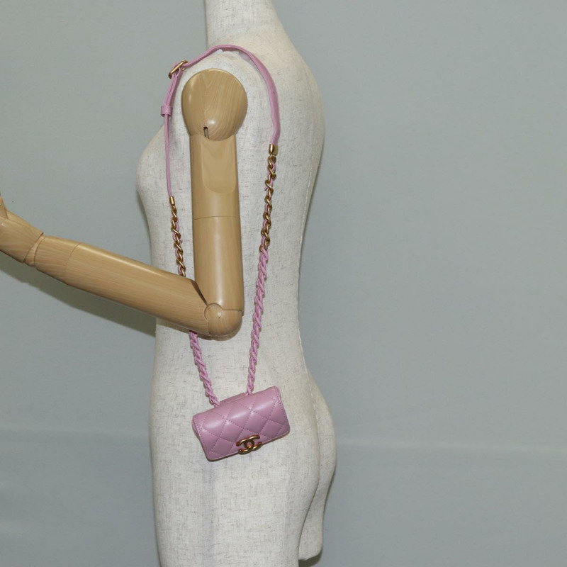 【日本直送】香奈兒 (CHANEL) 絎縫鏈條單肩包，羊皮材質，粉紅色金色雙C標誌，正品編號 140756SAM-26