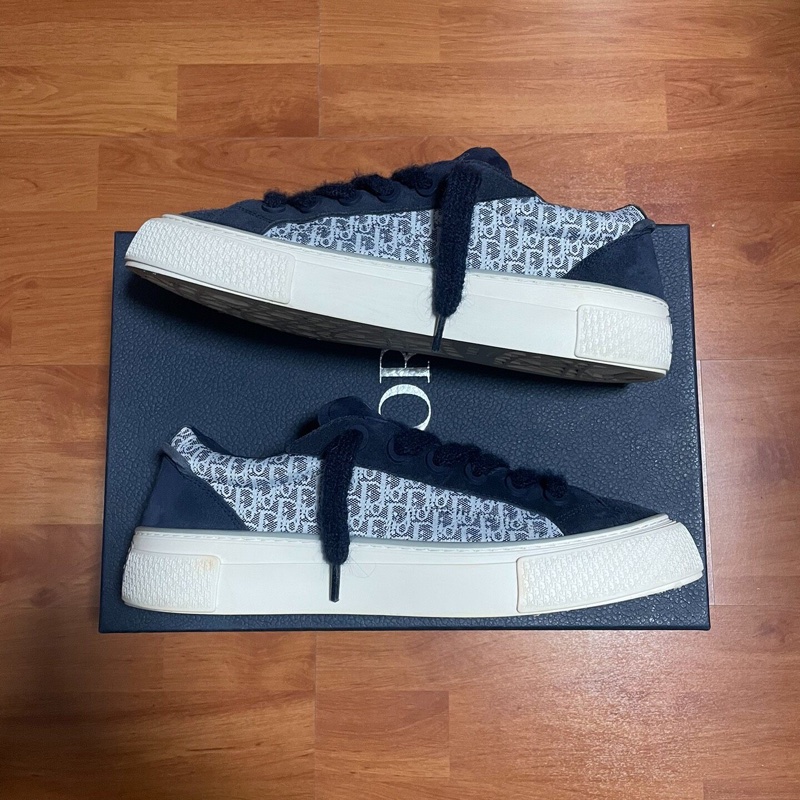 Dior迪奧b33厚底板鞋 時尚CD滿印款 藍白色 44碼-0