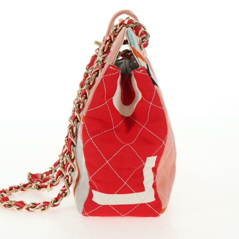 【日本直送】香奈兒 (CHANEL) 絎縫鏈條肩背包 粉紅金色雙C標誌帆布 Auth 128939SAM-4