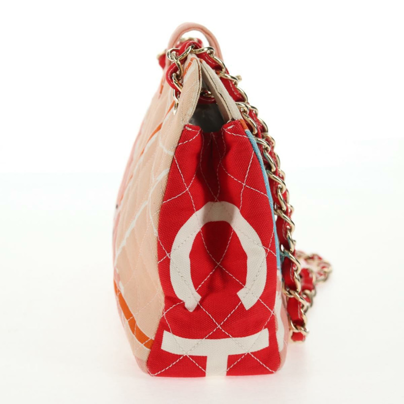 【日本直送】香奈兒 (CHANEL) 絎縫鏈條肩背包 粉紅金色雙C標誌帆布 Auth 128939SAM-5