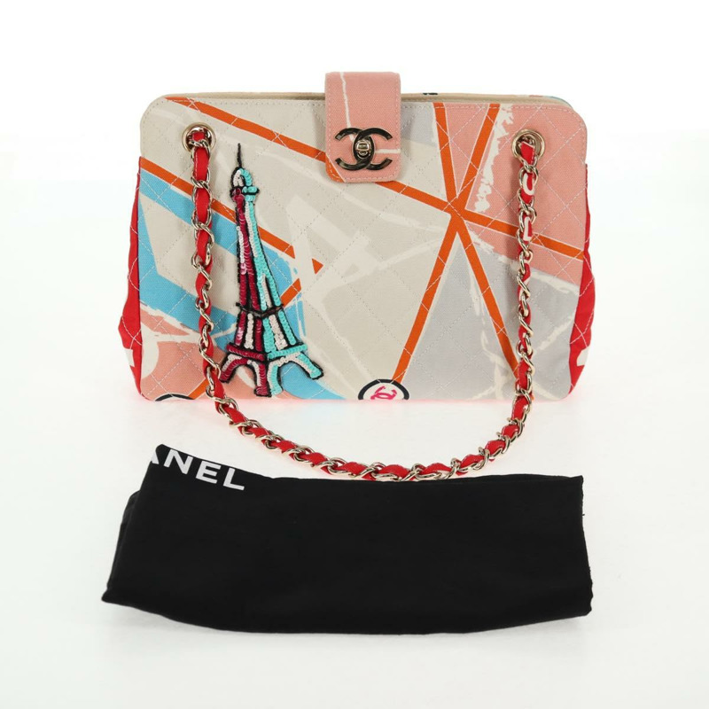 【日本直送】香奈兒 (CHANEL) 絎縫鏈條肩背包 粉紅金色雙C標誌帆布 Auth 128939SAM-11