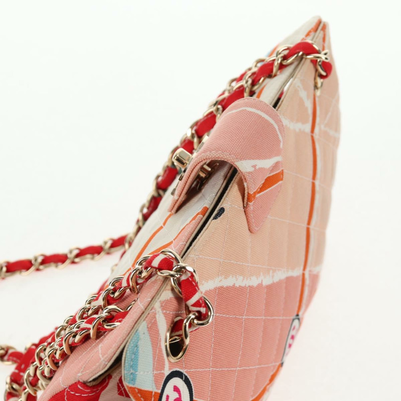 【日本直送】香奈兒 (CHANEL) 絎縫鏈條肩背包 粉紅金色雙C標誌帆布 Auth 128939SAM-13