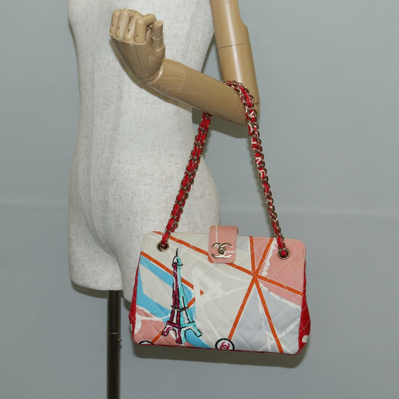 【日本直送】香奈兒 (CHANEL) 絎縫鏈條肩背包 粉紅金色雙C標誌帆布 Auth 128939SAM-27