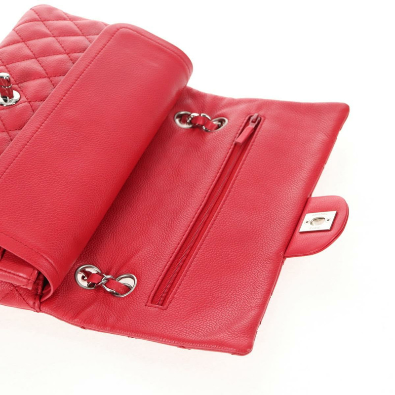 【日本直送】香奈兒魚子醬皮紅色銀色雙C鏈條肩背包 Auth 139978SM-7