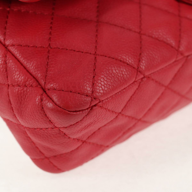 【日本直送】香奈兒魚子醬皮紅色銀色雙C鏈條肩背包 Auth 139978SM-14