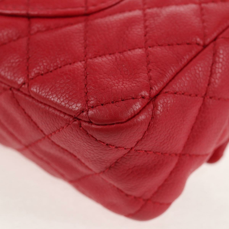 【日本直送】香奈兒魚子醬皮紅色銀色雙C鏈條肩背包 Auth 139978SM-17