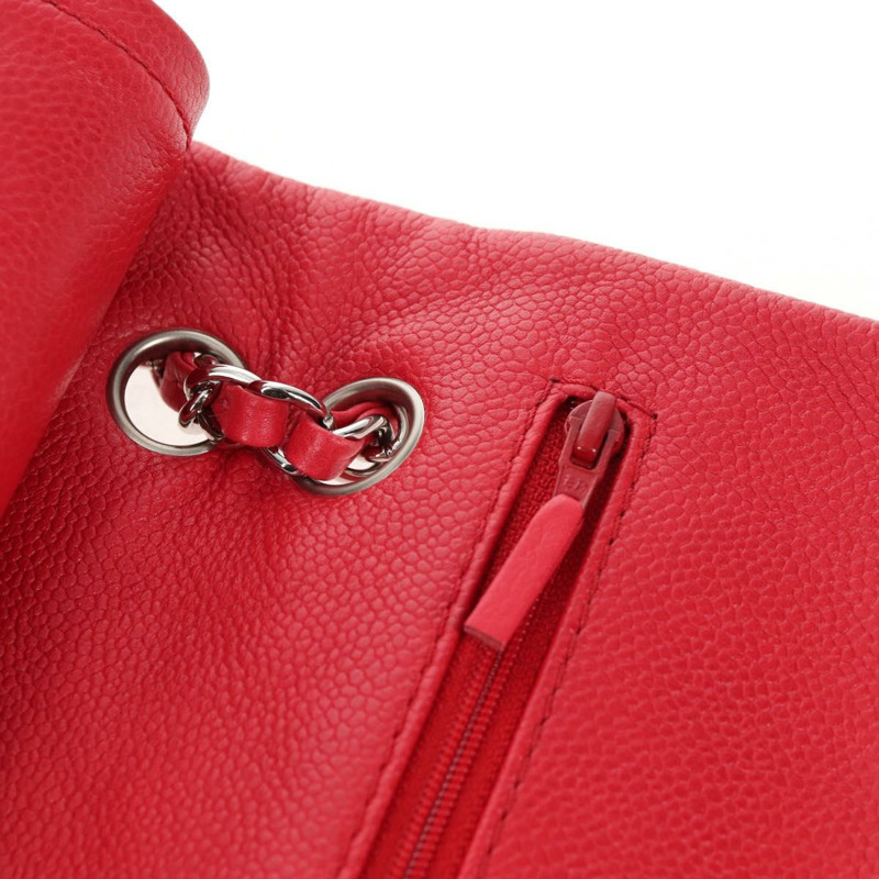 【日本直送】香奈兒魚子醬皮紅色銀色雙C鏈條肩背包 Auth 139978SM-20