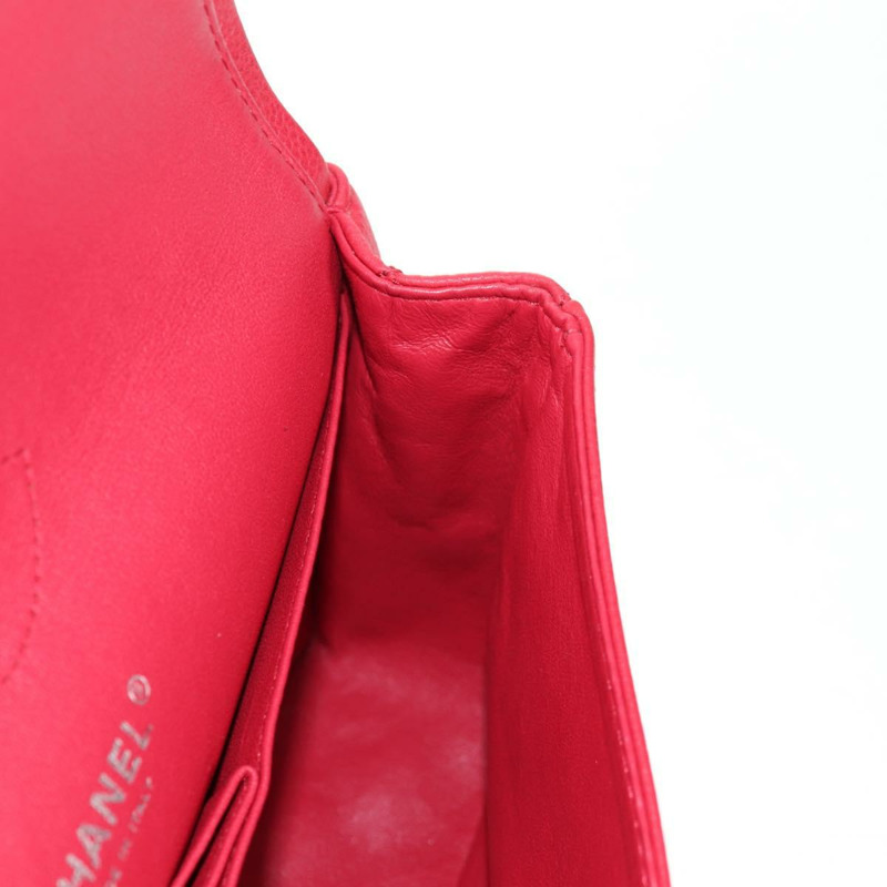 【日本直送】香奈兒魚子醬皮紅色銀色雙C鏈條肩背包 Auth 139978SM-24