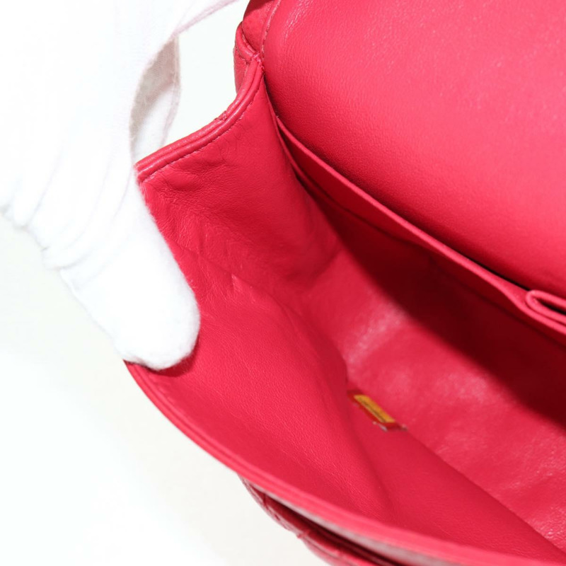 【日本直送】香奈兒魚子醬皮紅色銀色雙C鏈條肩背包 Auth 139978SM-25