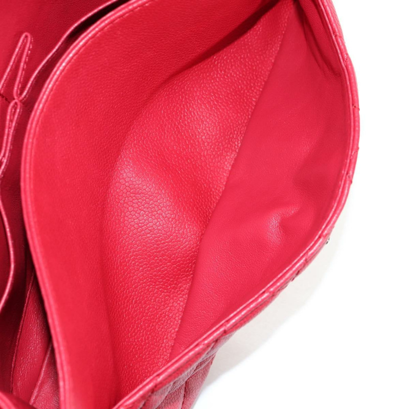 【日本直送】香奈兒魚子醬皮紅色銀色雙C鏈條肩背包 Auth 139978SM-27