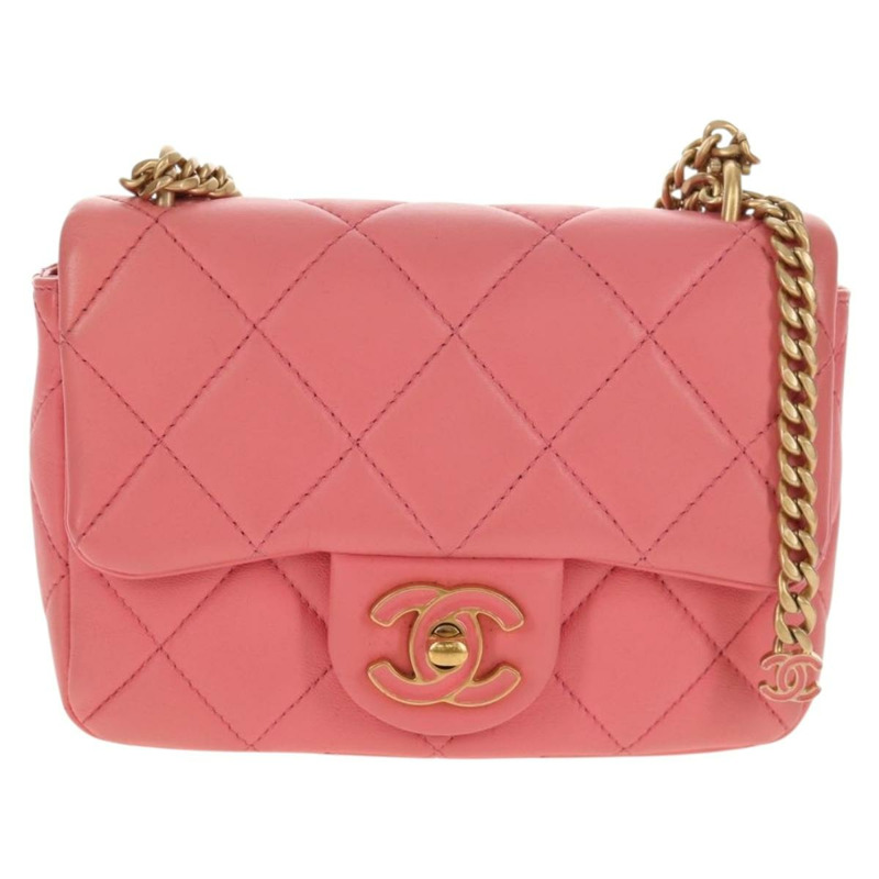 【日本直送】香奈兒 (CHANEL) 迷你絎縫 17 單翻蓋鏈條羊皮粉紅色 AS3114 CC Auth 144652SAM-12