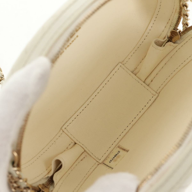 【日本直送】香奈兒 V 字縫線鏈單肩包 白色皮革 金色 CC 標誌 Auth 146360SM-10