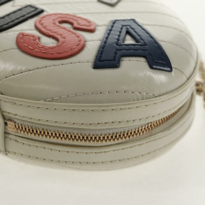 【日本直送】香奈兒 V 字縫線鏈單肩包 白色皮革 金色 CC 標誌 Auth 146360SM-15