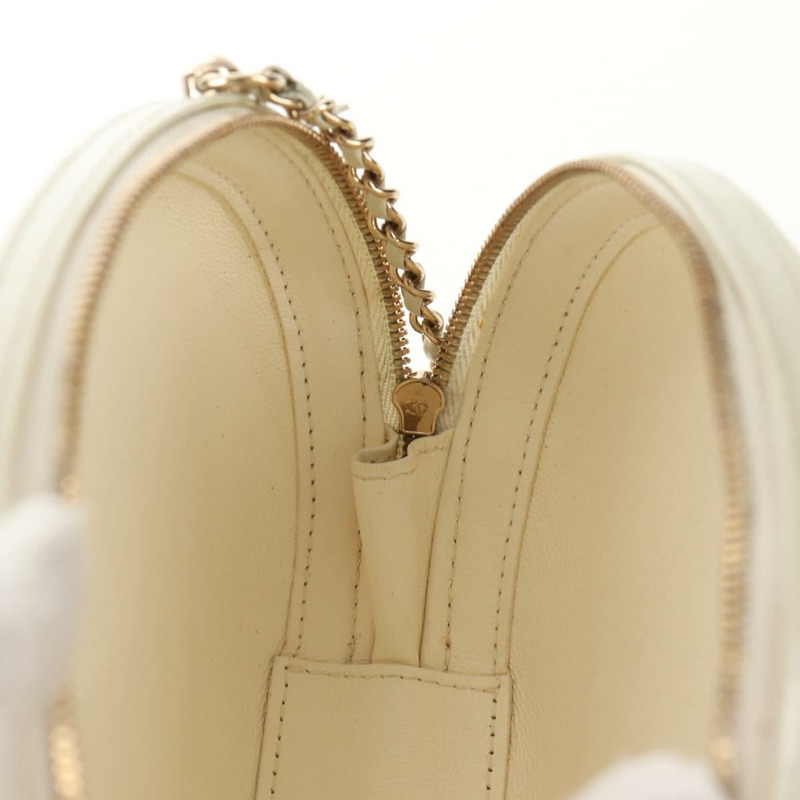 【日本直送】香奈兒 V 字縫線鏈單肩包 白色皮革 金色 CC 標誌 Auth 146360SM-21