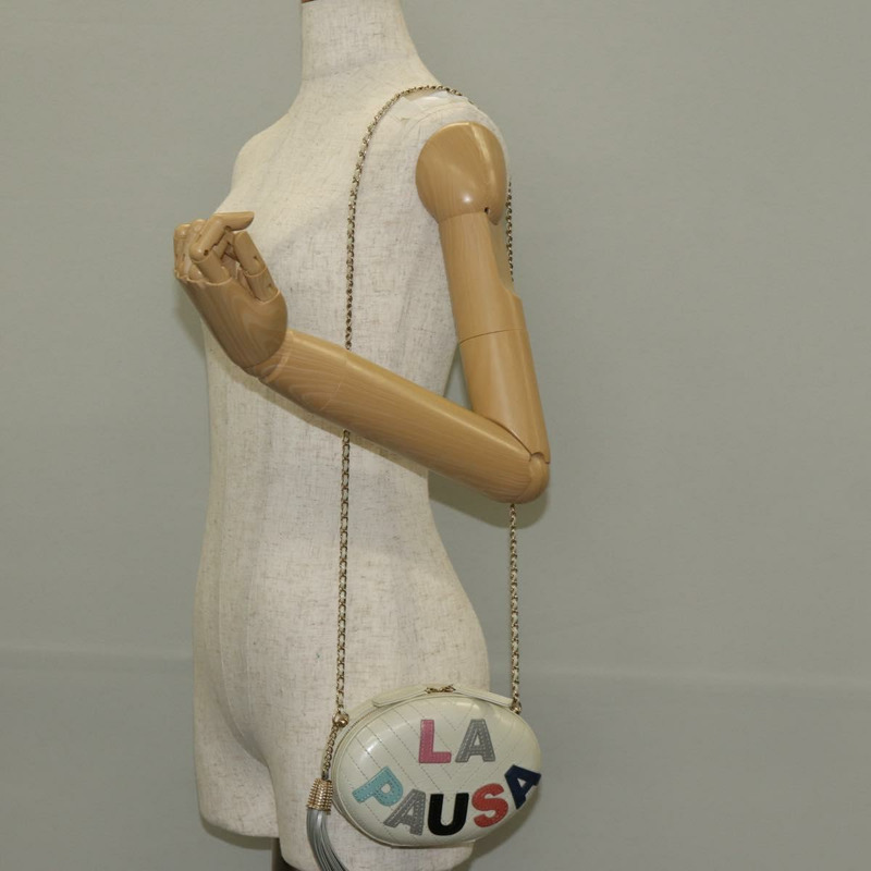 【日本直送】香奈兒 V 字縫線鏈單肩包 白色皮革 金色 CC 標誌 Auth 146360SM-23