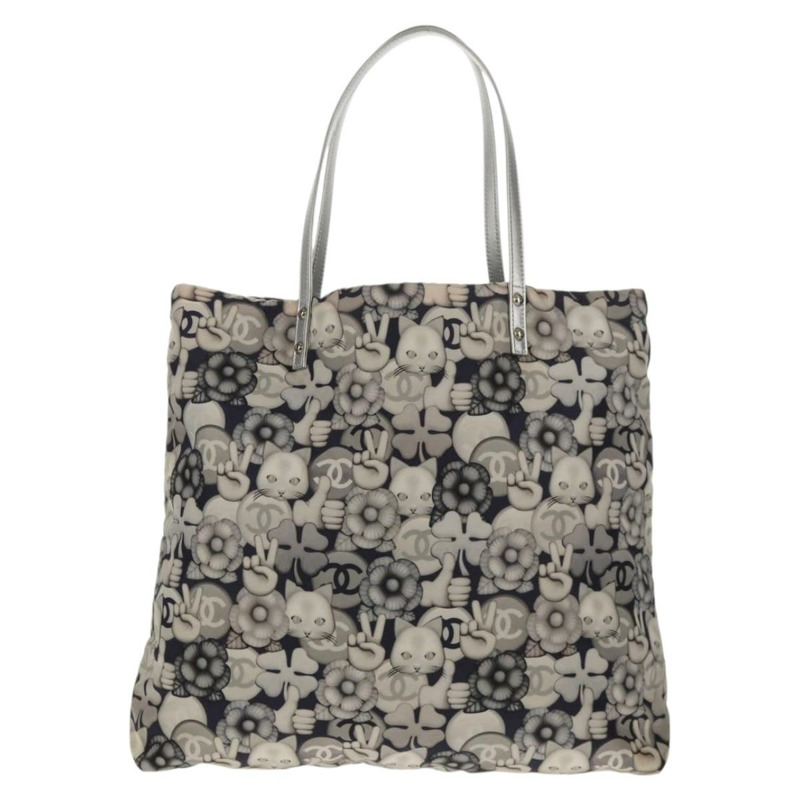 【日本直送】香奈兒 COCO 標誌手提包 尼龍 海軍藍 灰色 CC 正品 145888V-12