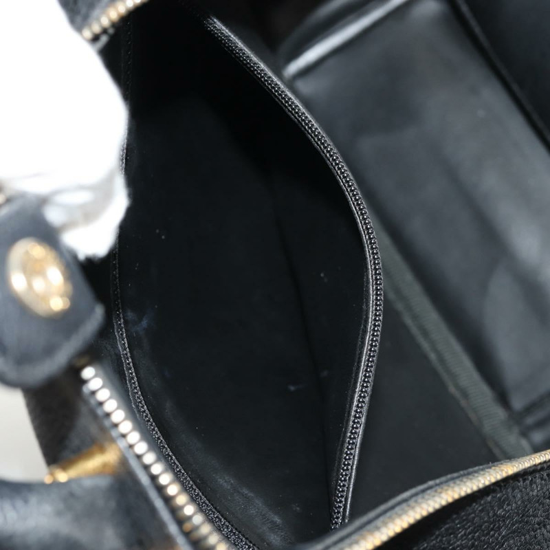 【日本直送】香奈兒 COCO 標誌化妝包，魚子醬皮，黑色，金色雙C標誌，正品編號 146602V-28