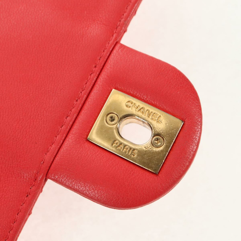【日本直送】香奈兒鏈絎縫肩背包，小牛皮，兩用款，紅色，金色雙C標誌，正品編號140496SAM-22