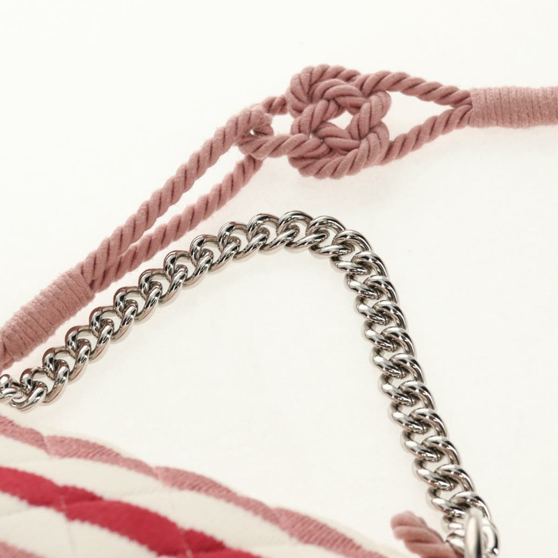 【日本直送】香奈兒 (CHANEL) 絎縫鏈條包 針織布 2way 粉紅色 銀色 CC 標誌 Auth 140495SM-14