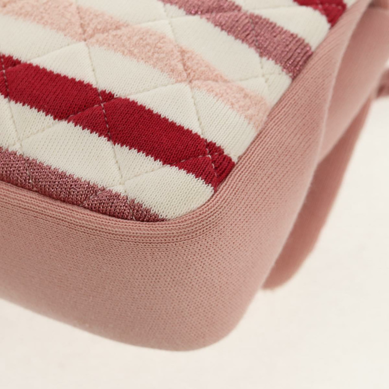 【日本直送】香奈兒 (CHANEL) 絎縫鏈條包 針織布 2way 粉紅色 銀色 CC 標誌 Auth 140495SM-19