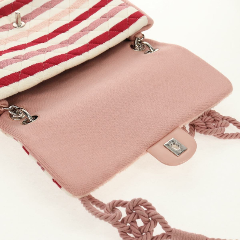 【日本直送】香奈兒 (CHANEL) 絎縫鏈條包 針織布 2way 粉紅色 銀色 CC 標誌 Auth 140495SM-22