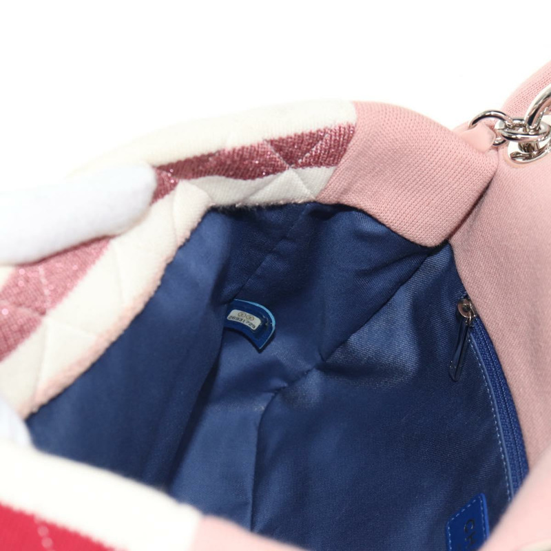 【日本直送】香奈兒 (CHANEL) 絎縫鏈條包 針織布 2way 粉紅色 銀色 CC 標誌 Auth 140495SM-25
