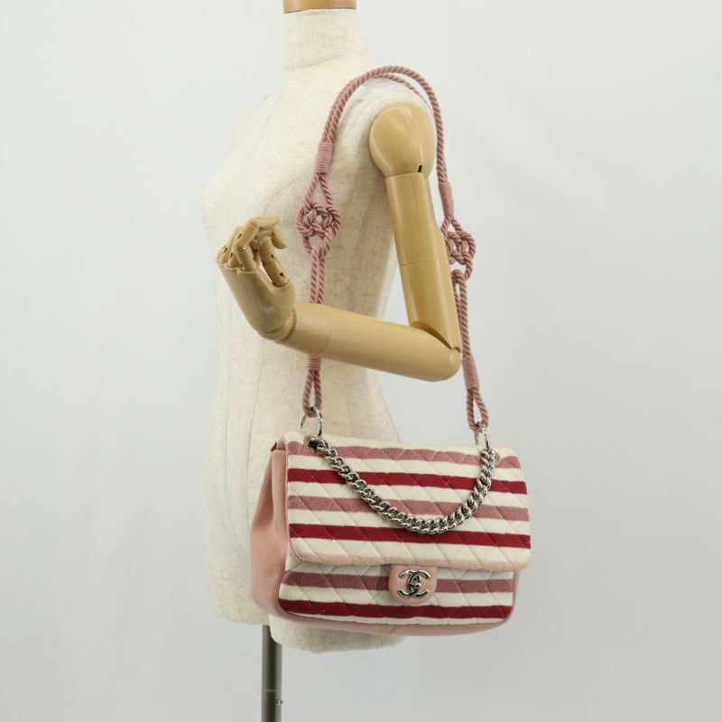 【日本直送】香奈兒 (CHANEL) 絎縫鏈條包 針織布 2way 粉紅色 銀色 CC 標誌 Auth 140495SM-29