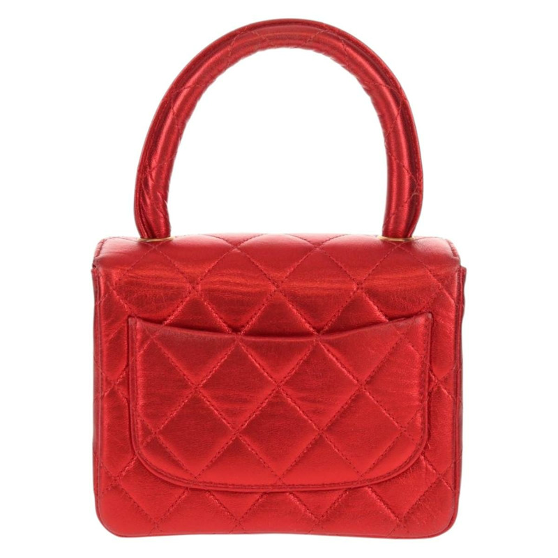 【日本直送】香奈兒 (CHANEL) 絎縫手提包，紅色金色雙C標誌，真品編號 140357SM-1