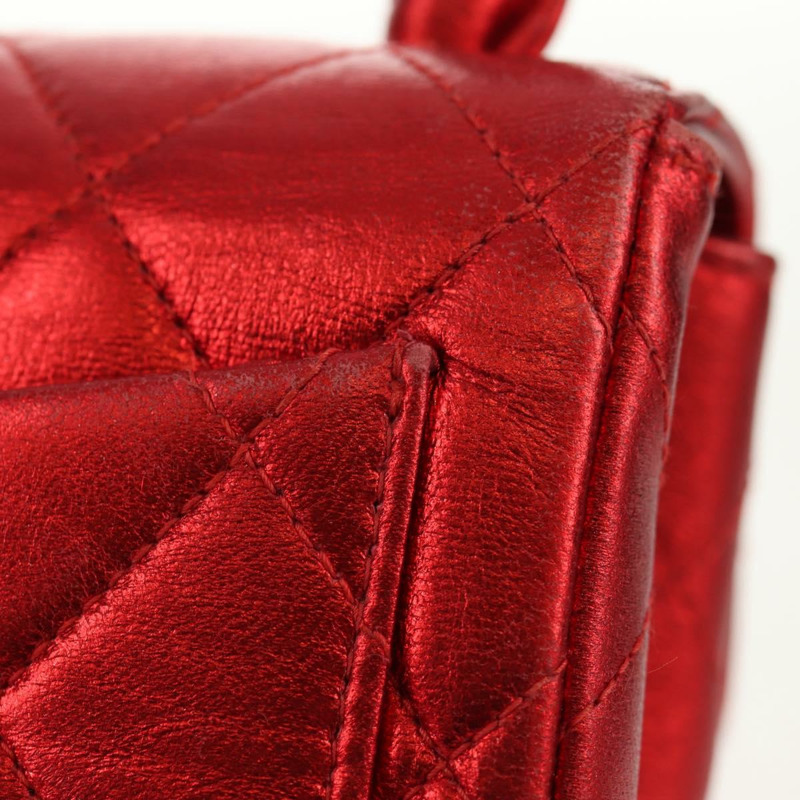 【日本直送】香奈兒 (CHANEL) 絎縫手提包，紅色金色雙C標誌，真品編號 140357SM-2