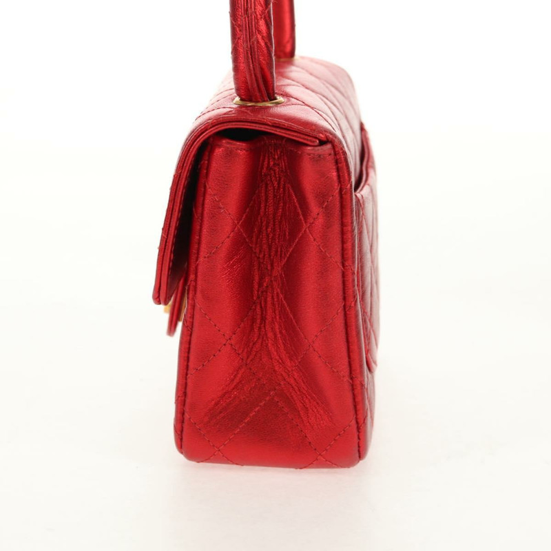 【日本直送】香奈兒 (CHANEL) 絎縫手提包，紅色金色雙C標誌，真品編號 140357SM-3