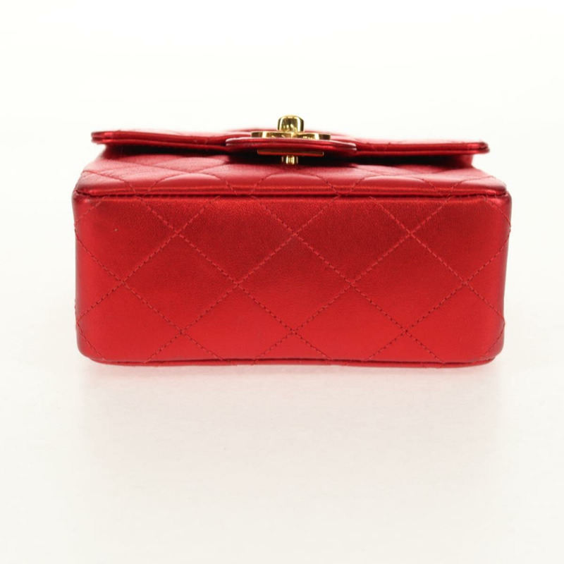 【日本直送】香奈兒 (CHANEL) 絎縫手提包，紅色金色雙C標誌，真品編號 140357SM-5