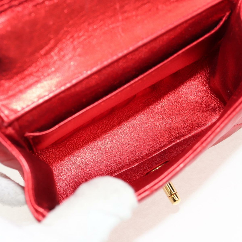 【日本直送】香奈兒 (CHANEL) 絎縫手提包，紅色金色雙C標誌，真品編號 140357SM-9