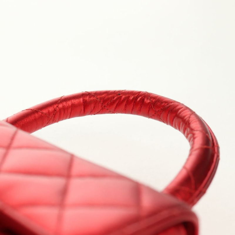 【日本直送】香奈兒 (CHANEL) 絎縫手提包，紅色金色雙C標誌，真品編號 140357SM-13