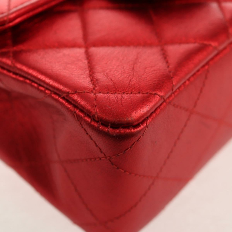 【日本直送】香奈兒 (CHANEL) 絎縫手提包，紅色金色雙C標誌，真品編號 140357SM-14