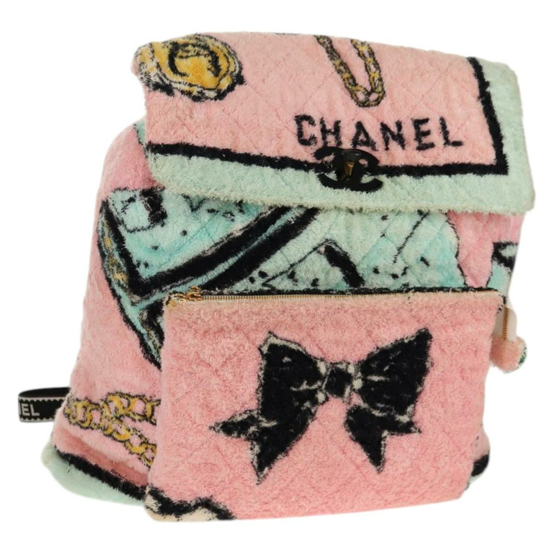 【日本直送】香奈兒 (CHANEL) 絎縫 COCO 標誌雙肩包，粉紅色金色 X 標誌，貨號 138517SM-0