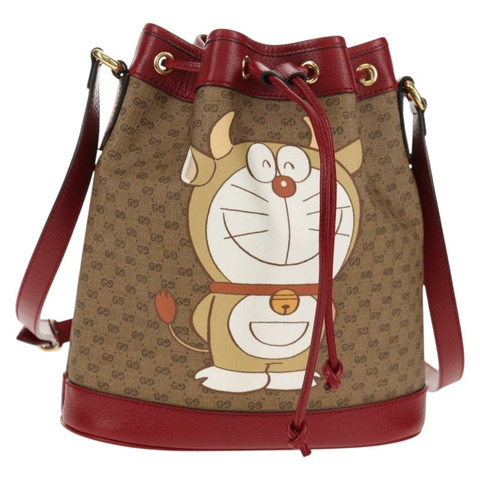 GUCCI Micro GG Supreme哆啦A夢聯名手提包 PVC 米色 655597 正品 147572SM