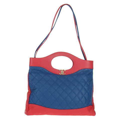 香奈兒 (CHANEL) 絎縫手袋，羊皮材質，兩用，藍色，金色雙C標誌，正品 BA7491SAM