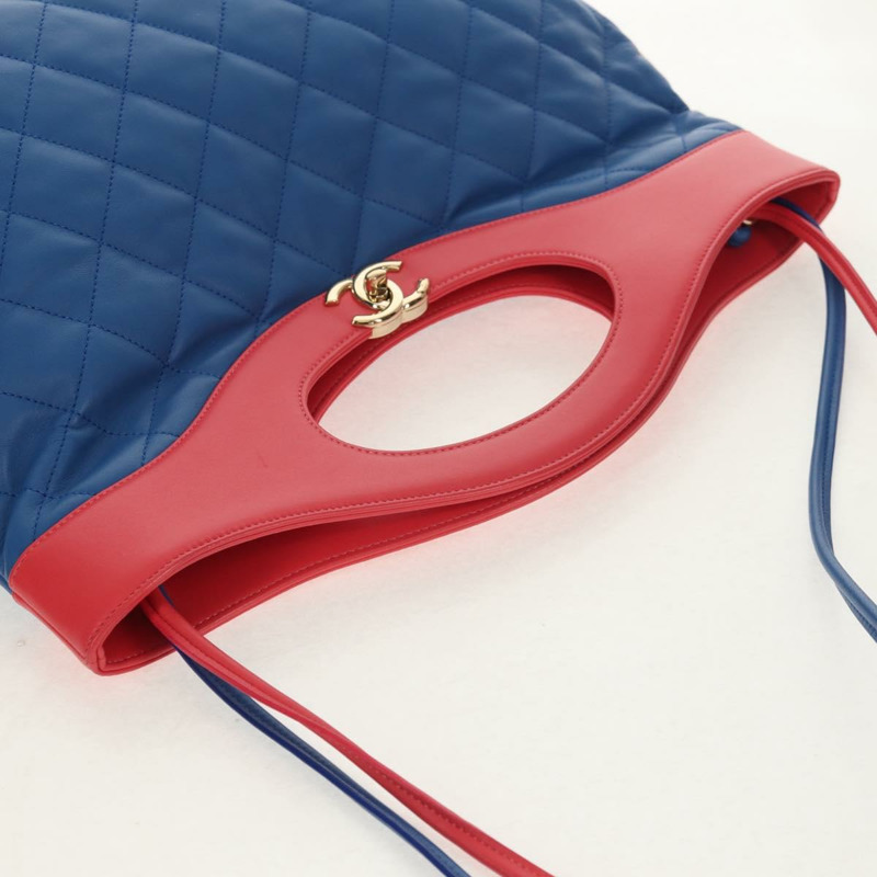 【日本直送】香奈兒 (CHANEL) 絎縫手袋，羊皮材質，兩用，藍色，金色雙C標誌，正品 BA7491SAM-5