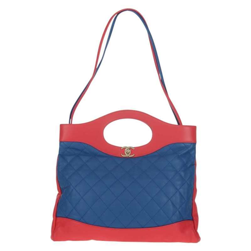 【日本直送】香奈兒 (CHANEL) 絎縫手袋，羊皮材質，兩用，藍色，金色雙C標誌，正品 BA7491SAM-12