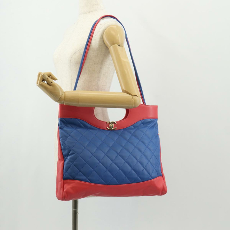 【日本直送】香奈兒 (CHANEL) 絎縫手袋，羊皮材質，兩用，藍色，金色雙C標誌，正品 BA7491SAM-23