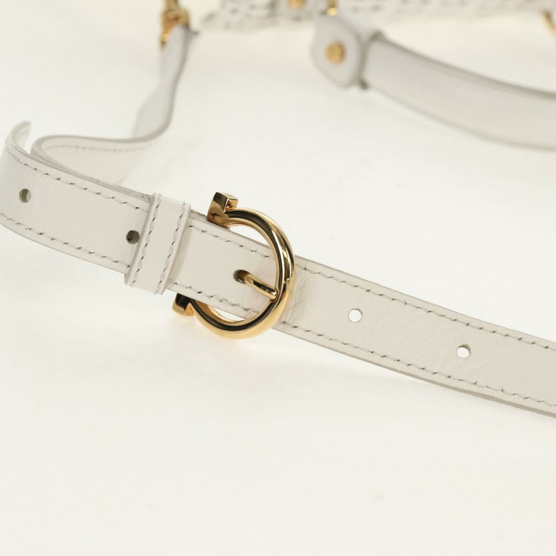 【日本直送】Salvatore Ferragamo Gancini 藤編兩用白金手提包 Auth 150815V-14