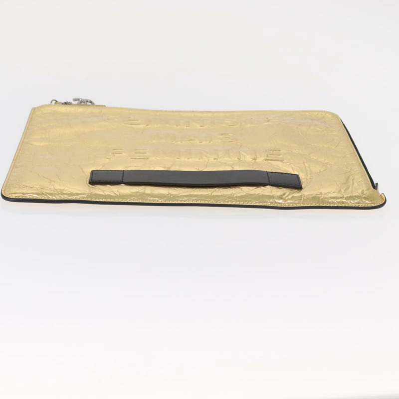 【日本直送】香奈兒金色雙C標誌皮革手拿包，貨號152375SM-5