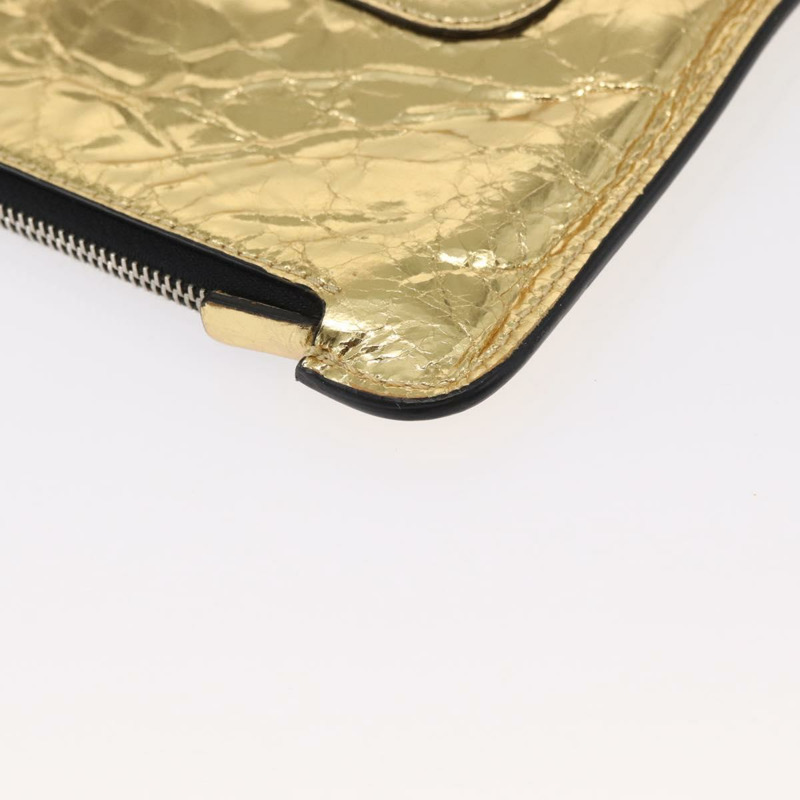 【日本直送】香奈兒金色雙C標誌皮革手拿包，貨號152375SM-14